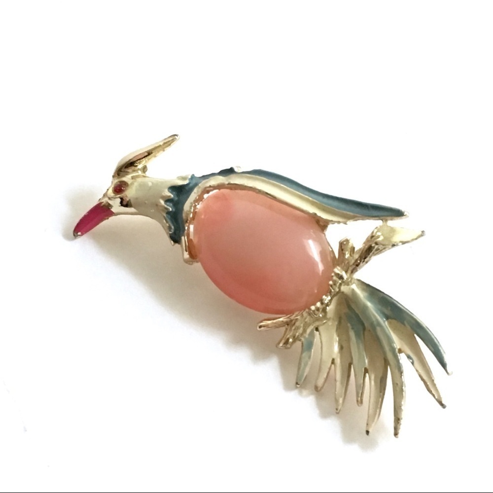 Vintage Jelly Belly Bird Brooch Pink Enamel Pink - Picture 3 of 9